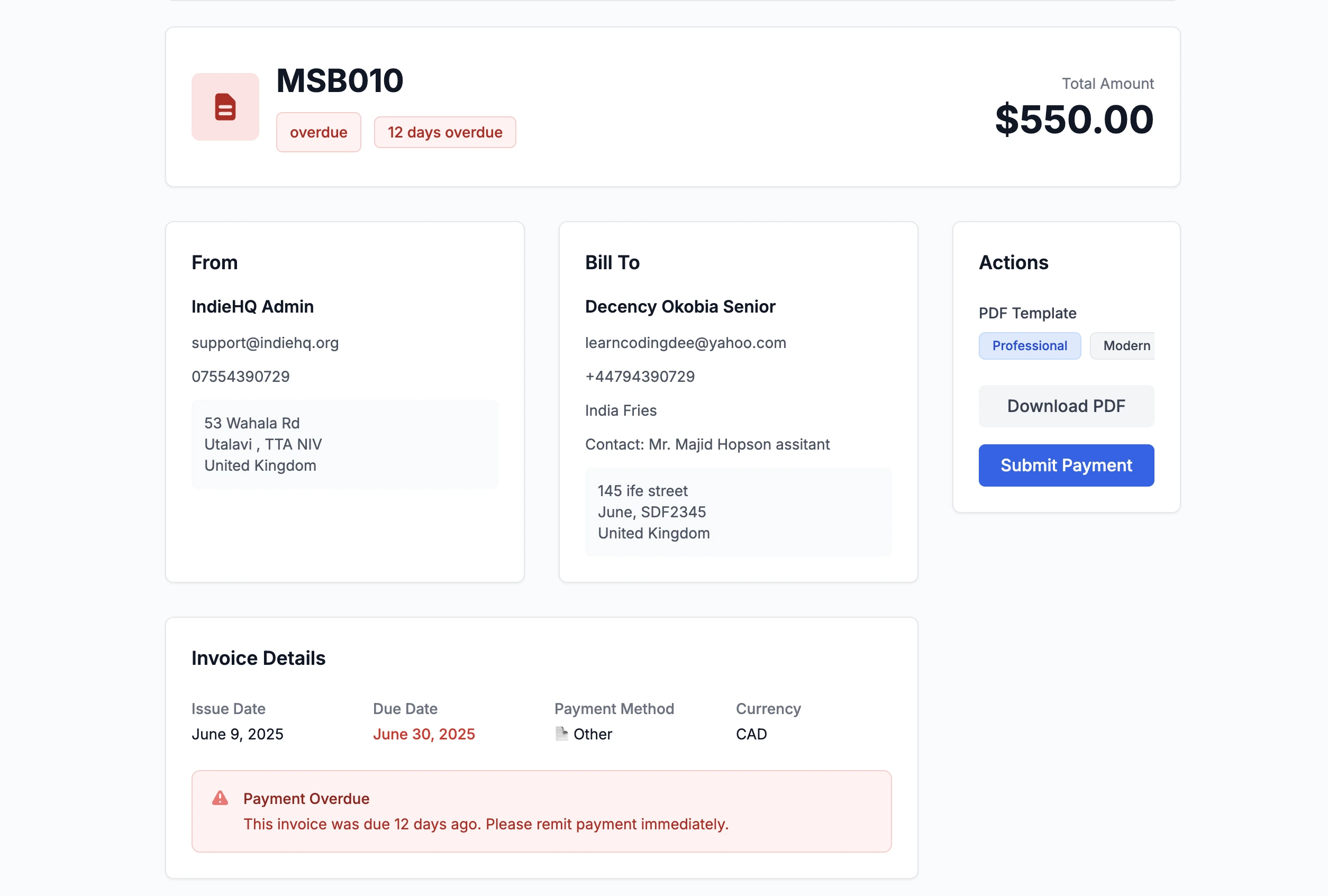 Client Portal Overdue View