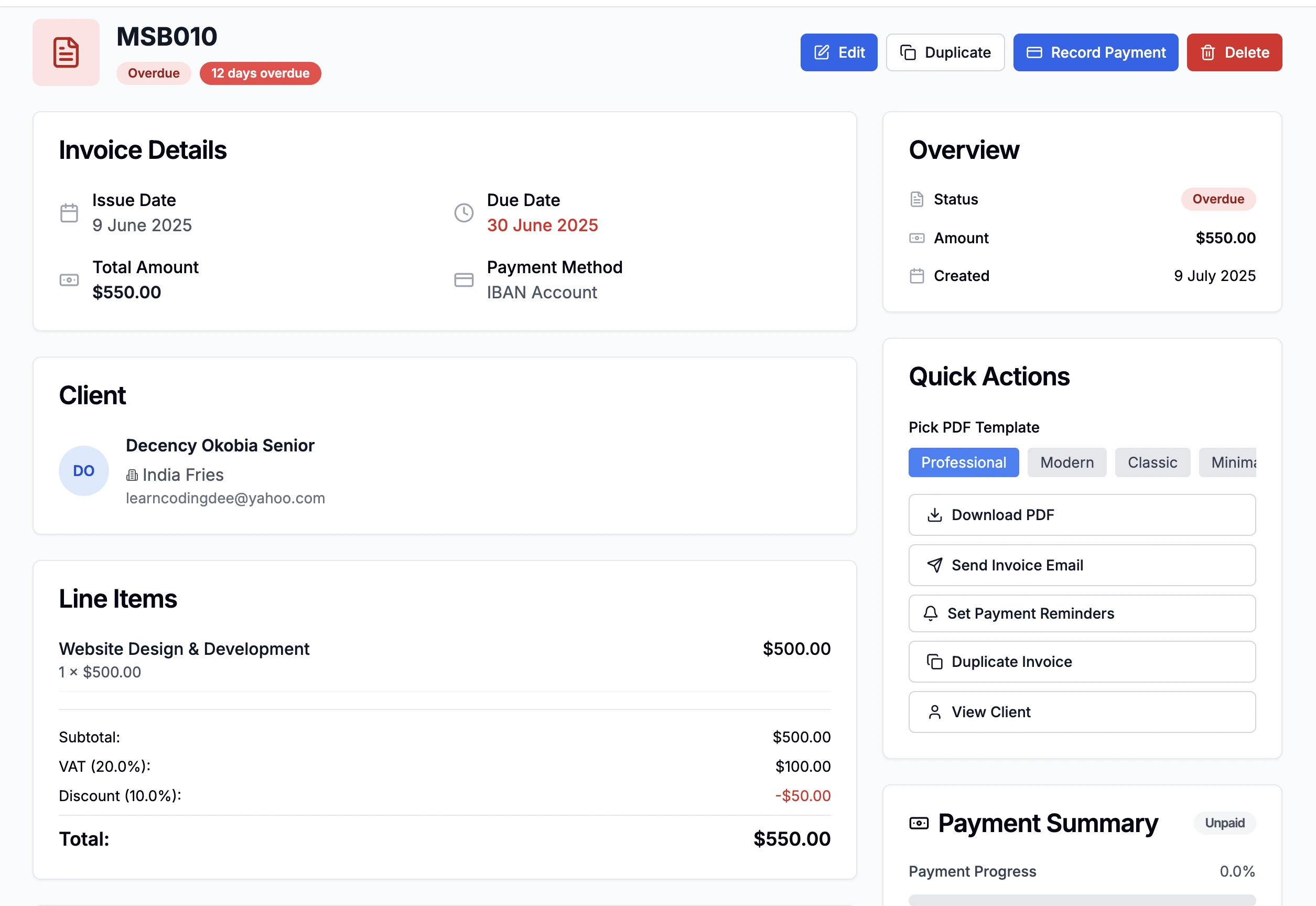 Invoice Management Dashboard