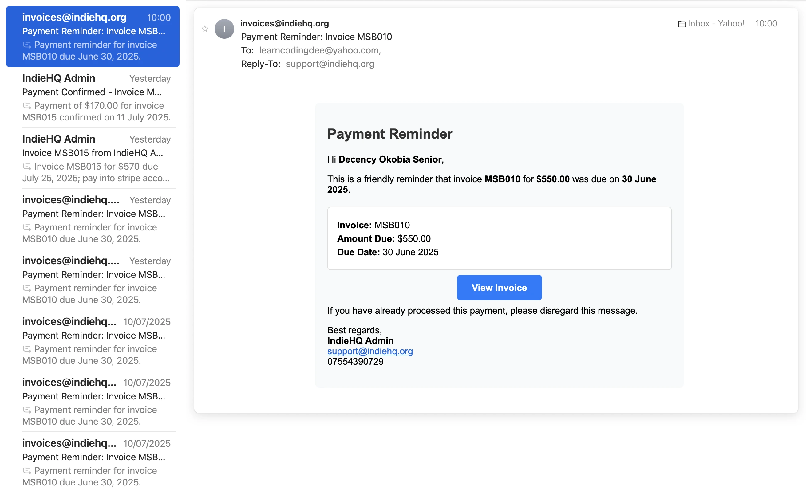 Professional Payment Reminder Email