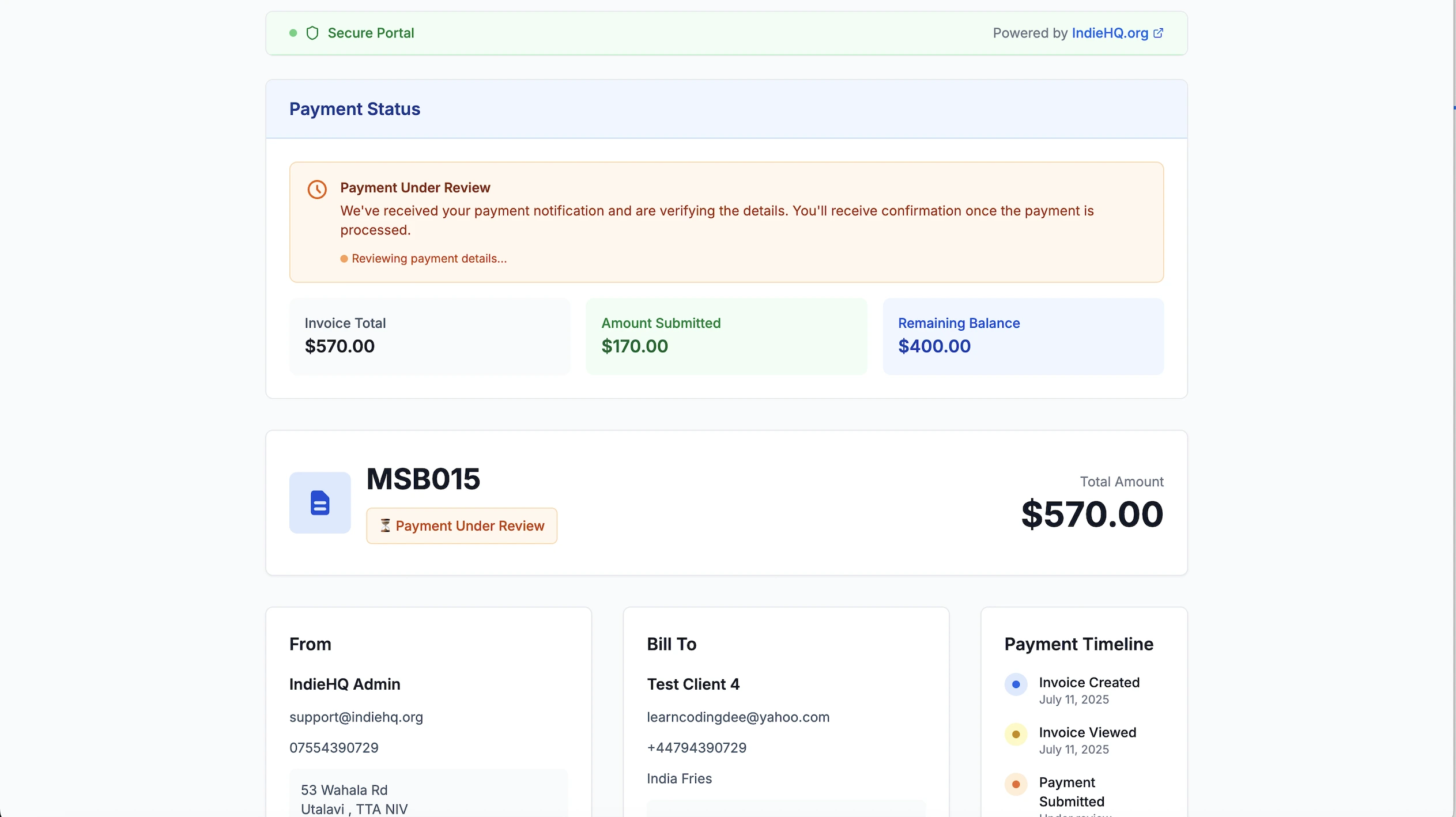 Status updates to under review